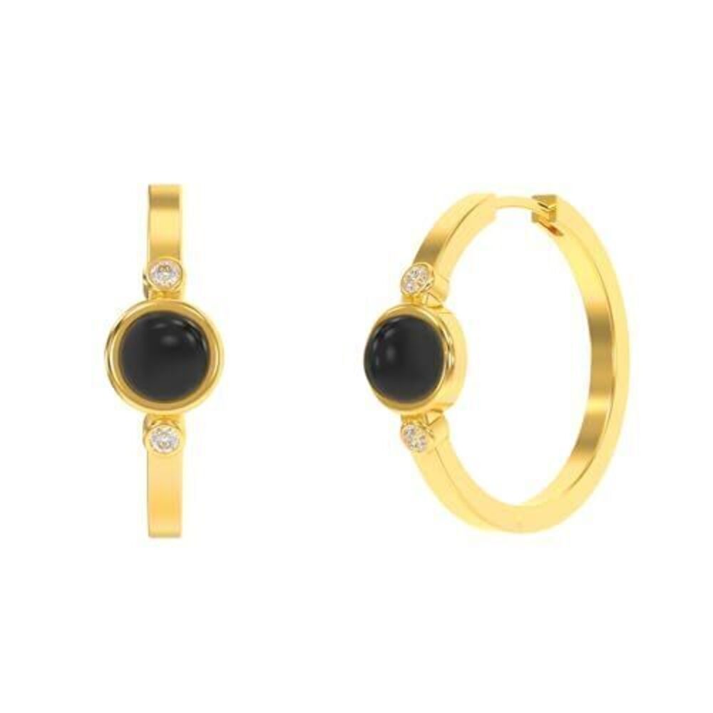4728 Black Onyx Hoop Earrings in Round Shape - 18K Gold Plated, Certified